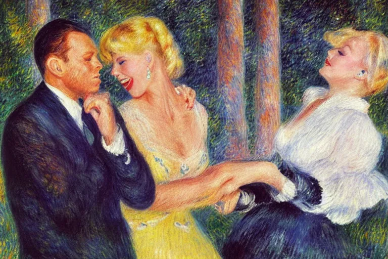 Image similar to frank sinatra and peggy lee singing at the hollywood bowl, by renoir and margaret keene and monet,