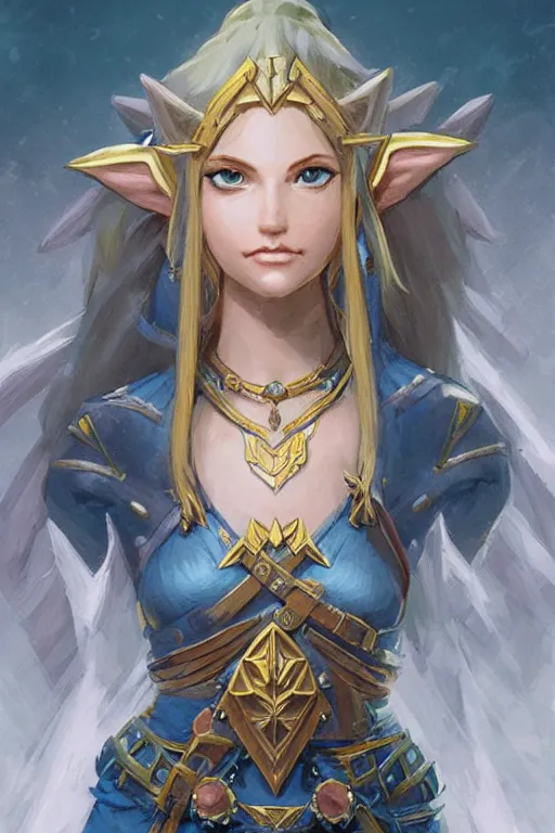 Prompt: goddess of zelda, d & d, fantasy, portrait, highly detailed, headshot, digital painting, trending on artstation, concept art, sharp focus, illustration, art by artgerm and greg rutkowski and magali villeneuve