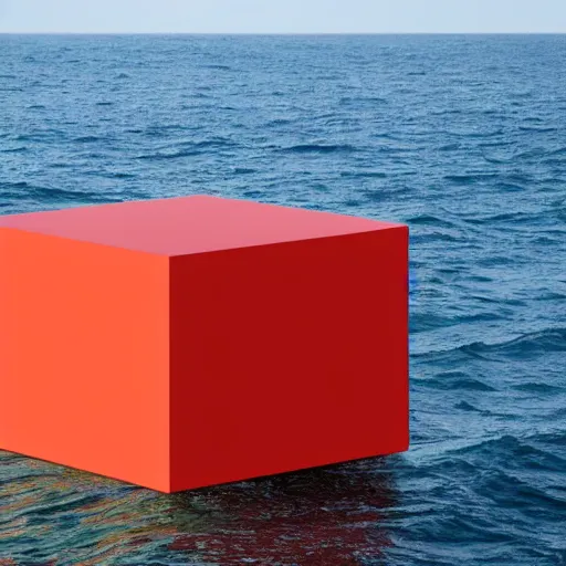 Image similar to a cube in the middle of the sea in the style of richard serra