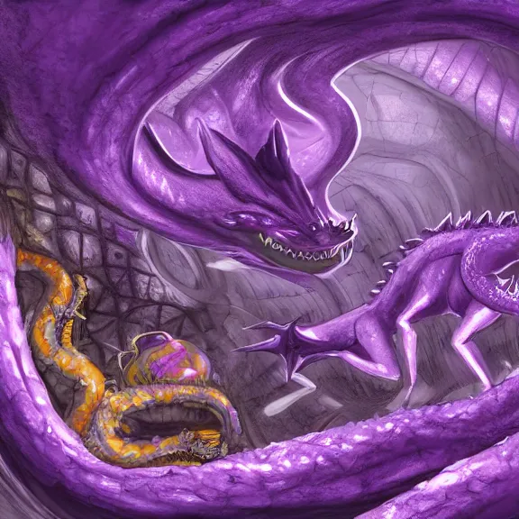 Prompt: inside a cavernous living stomach, the walls purple and pulsing, lots of acid pooling up on the floor, digesting and dissolving a small dragon, food pov, micro pov, vore, digital art, furry art, anthro art, high quality, 8k 3D realistic, macro art, micro art, Furaffinity, Deviantart, Eka's Portal, G6