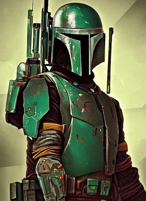 Image similar to cyberpunk x boba fett, digital art, character mashup, epic lighting, combination art