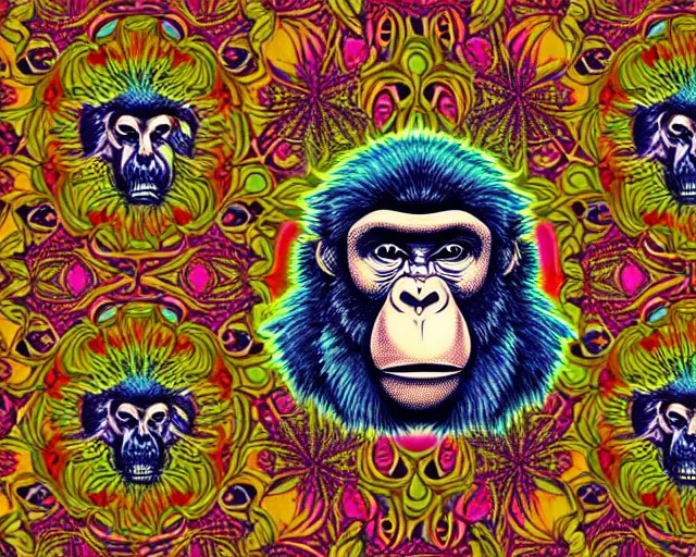 Image similar to psychedelic ornamental baroque bored ape wearing marijuana bandana, opensea