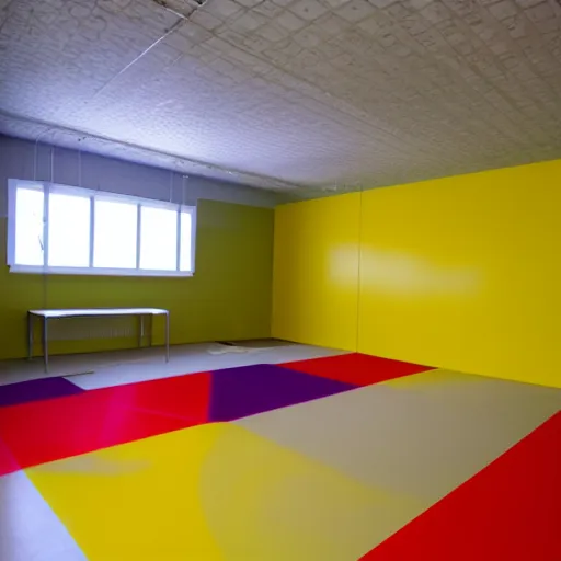 Image similar to empty 9 0 s birthday party room with no windows and yellow walls