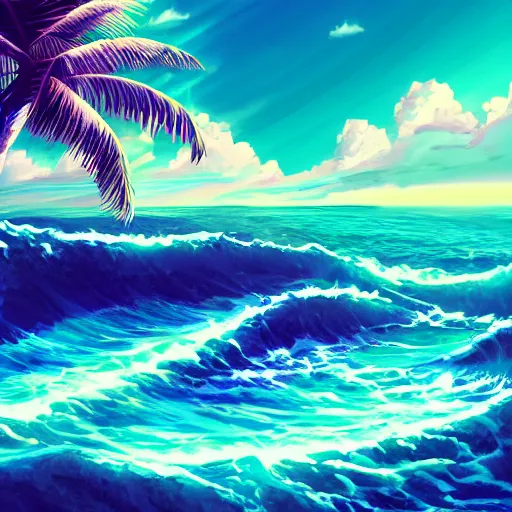 Image similar to a ancient pathway over the sea, vaporwave, retrowave epic art, trending on art station