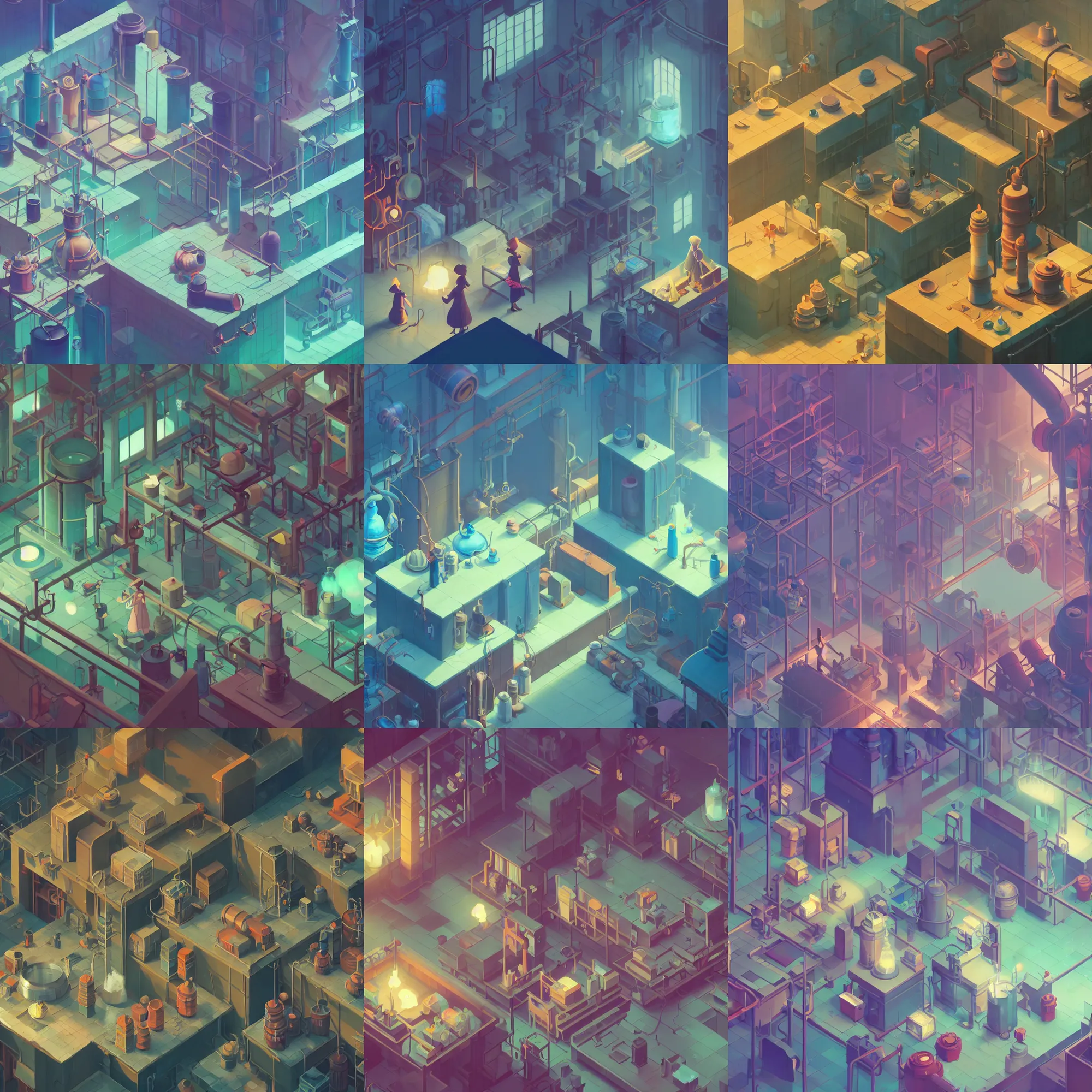 Prompt: isometric view of a factory producing magic potions, seperated game asset, transparent background, cory loftis, james gilleard, atey ghailan, makoto shinkai, goro fujita, studio ghibli, rim light, exquisite lighting, clear focus, very coherent, soft painting