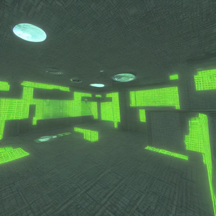 Image similar to liminal spaces, as designed by valve software, source engine render, 4 k, lime green tones