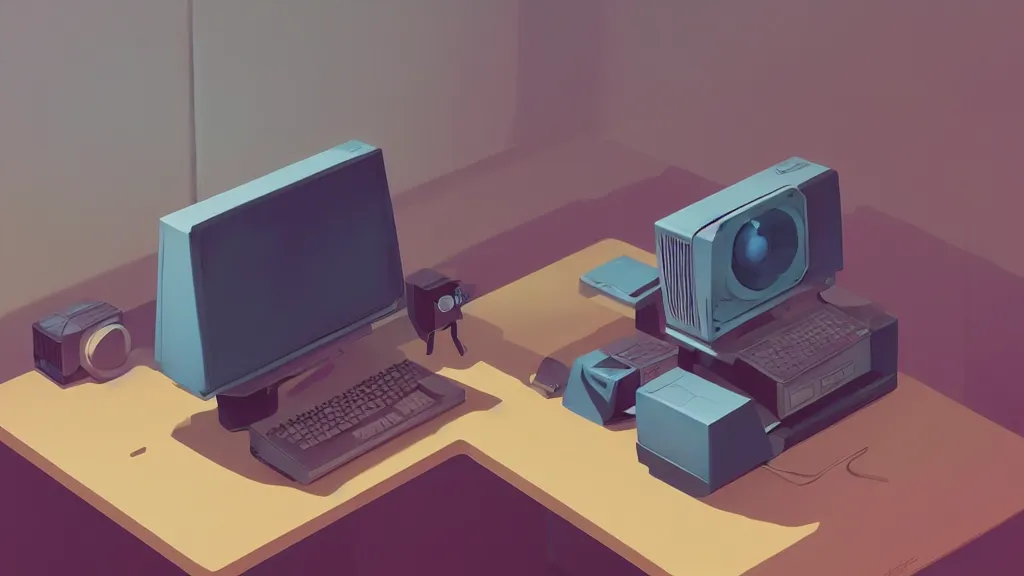 Prompt: stylized minimalist retro computer, loftis, cory behance hd, by moebius, makoto shinkai and lois van baarle, ilya kuvshinov, rossdraws global illumination