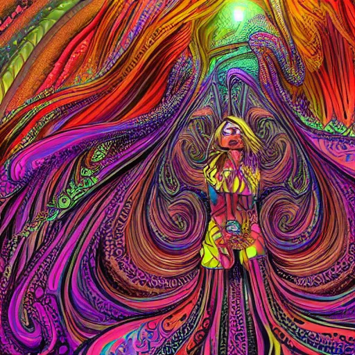 Prompt: psychadelic witch, hyper detailed, flowing psychadelic background intricate and detailed, 8 k