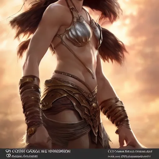 Prompt: emma watson as conan the barbarian cg animation, capcom, realistic, character select portrait, by artgerm, greg rutkowski, alphonse mucha, 3 d