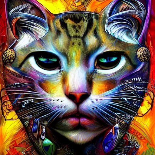 Prompt: cat face shaman by android jones