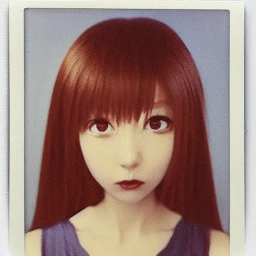 Image similar to polaroid of hyper real anime girl face shot cute by Tarkovsky