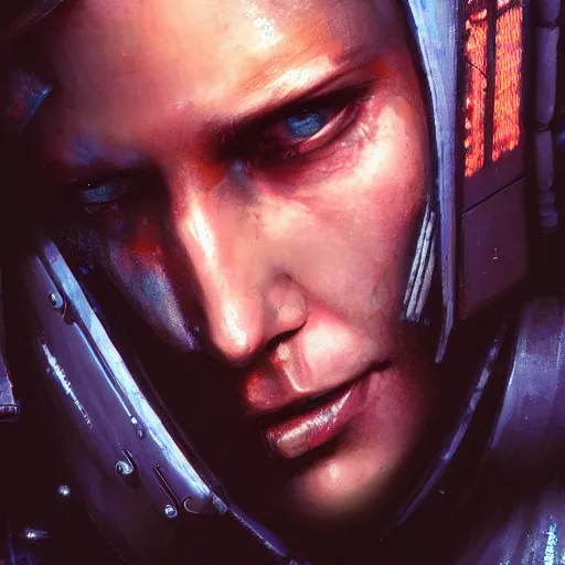 Image similar to cyberpunk, closeup portrait of a washed up cyberpunk hacker, dramatic light, city background, sunset, dystopian setting, high contrast, sharp, neuromancer, henry dorsett case, painted by stanley lau, painted by greg rutkowski, painted by stanley artgerm, digital art, trending on artstation