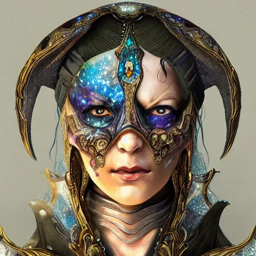 Image similar to a WLOP 3d render of very very highly detailed beautiful mystic portrait of a phantom warrior with galaxy, tattoos by Anton Pieck, intricate, extremely detailed, digital painting, artstation, concept art, smooth, sharp focus, illustration, intimidating lighting, incredible art,