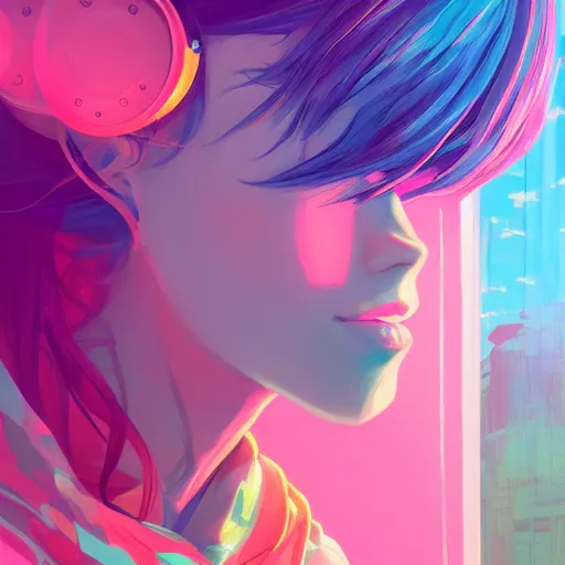 Image similar to portrait of aurora asknes, colorful interior as background, rich vivid colors, ambient lighting, dynamic lighting, 4k, official media, anime key visual, makoto shinkai, ilya kuvshinov, lois van baarle, rossdraws, detailed, trending on artstation