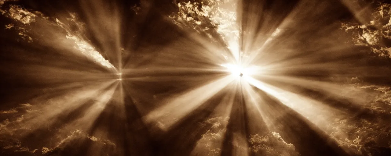 Image similar to god reaching down in a ray of light with his mighty hand, god ray, glowing, dreamy, religion, clouds, the lord