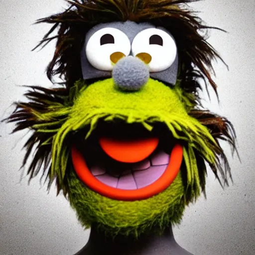 Image similar to a still of a forgotten muppet character looking very manly and modern, hilarious, laughing, hairy chest, huge chin, manly monster tough guy, roughled fur, photo real, photographic, photograph, artstation, trending, featured