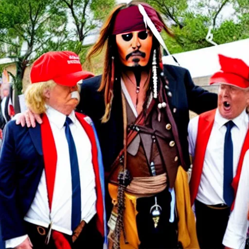 Prompt: donald trump dressed up as jack sparrow,