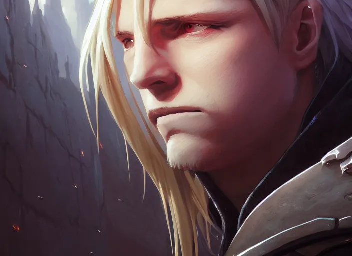 Image similar to highly detailed portrait of elric edward, in fullmetal alchemist, stephen bliss, 8 k, unreal engine, fantasy art by greg rutkowski, loish, rhads, ferdinand knab, makoto shinkai and lois van baarle, ilya kuvshinov, rossdraws, tom bagshaw, global illumination, radiant light, detailed and intricate environment