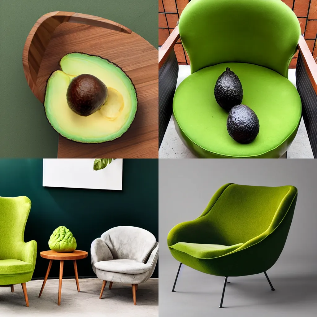 Prompt: Avocado armchair on fire