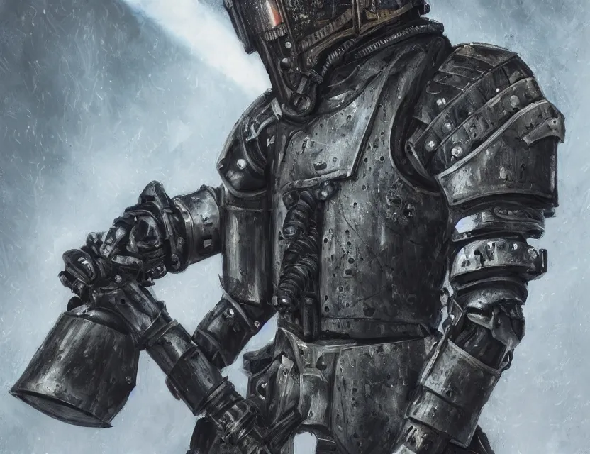 Prompt: a detailed portrait painting of a lone bounty hunter wearing combat armour and a reflective visor. Head and chest only. Brutalist, dystopian. Dieselpunk elements. Movie scene, cinematic sci-fi scene. Flight suit, cloth and metal, accurate anatomy. Samurai influence, knight influence. fencing armour. portrait symmetrical and science fiction theme with lightning, aurora lighting. clouds and stars. Atmospheric. Futurism by moebius beksinski carl spitzweg moebius and tuomas korpi. baroque elements. baroque element. intricate artwork by caravaggio. Oil painting. Trending on artstation. 8k