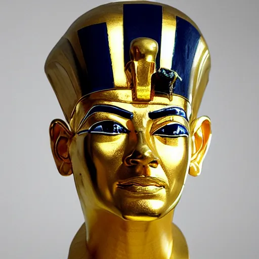 Image similar to anient, golden egyptian pharaoh death mask of walter white, in the style of king tut