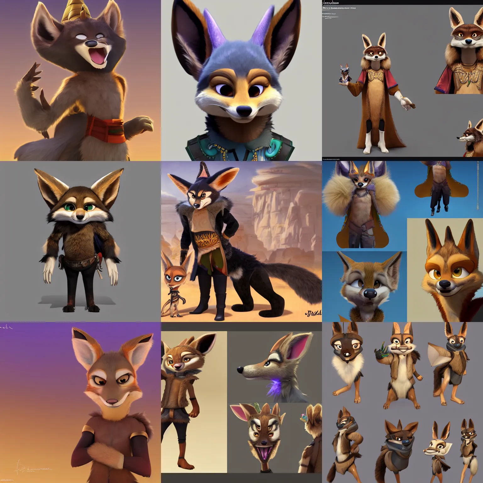 Prompt: jackel pharao, jackal dressed up as a pharao, furry fluffy jackal, dessert wolf, style of maple story and zootopia, 3 d animation demo reel, portrait studio lighting by jessica rossier and brian froud and gaston bussiere
