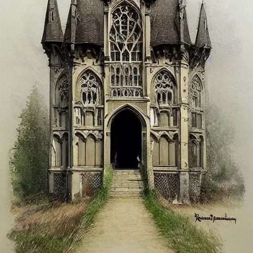 Image similar to (((((((Gothic revival castle gatehouse))))))) . muted colors. by Jean-Baptiste Monge !!!!!!!!!!!!!!!!!!!!!!!!!!!!!!!!!!!!!!!! ((((((((((((((((((watercolor sketch))))))))))))))))))