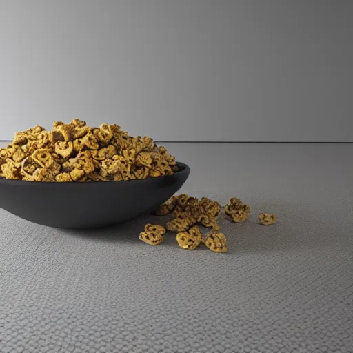 Image similar to brutalist bowl of cereal, 8 k, 3 d octane render, unreal engine