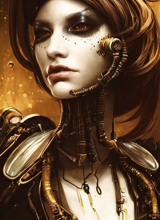 Image similar to soft lustrous ivory ebony biotech raver gutter punk gothic steampunk cyborg, golden ratio, details, scifi, fantasy, cyberpunk, intricate, decadent, highly detailed, digital painting, octane render, artstation, concept art, smooth, sharp focus, illustration, art by artgerm, loish, wlop