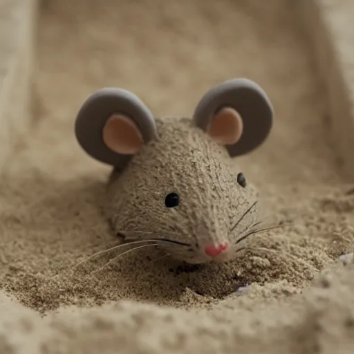 Image similar to dslr photo still of a mouse inside a sand castle, 8 k, 8 5 mm f 1. 4