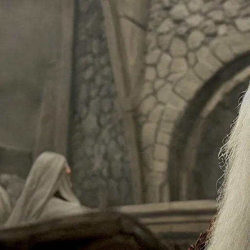 Prompt: Saruman pondering his Orb, movie shot, cinematic