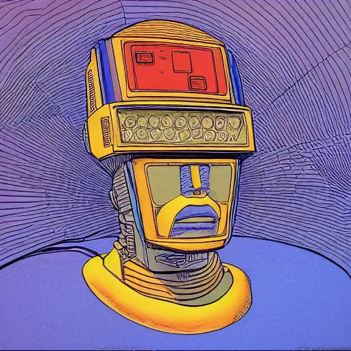 Image similar to portrait of a robot by moebius in the style of jean giraud