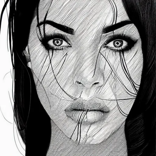 Prompt: “Megan Fox, portrait!!! Portrait based on doodles, scribbled lines, sketch by Liz Y Ahmet, monochrome, concept Art, millions lines, ultra detailed portrait, 4k resolution”