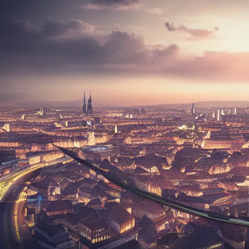Image similar to Colored Pencil drawing, Vienna skyline, octane render, highly detailed