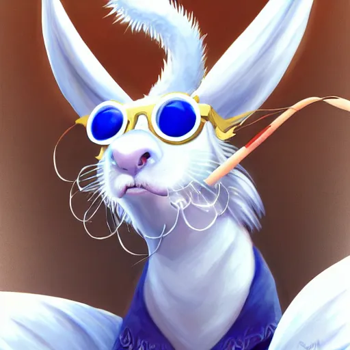 Prompt: a painting of a cute white eastern bubble dragon wearing circular glasses, digital art, furaffinity, detailed