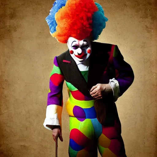 Image similar to vladamir putin as a sad clown, historical photo, high definition, hyperrealistic