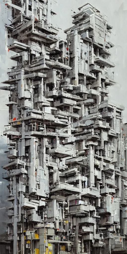 Image similar to oil painting scene from brutalism architecture art by kim jung gi