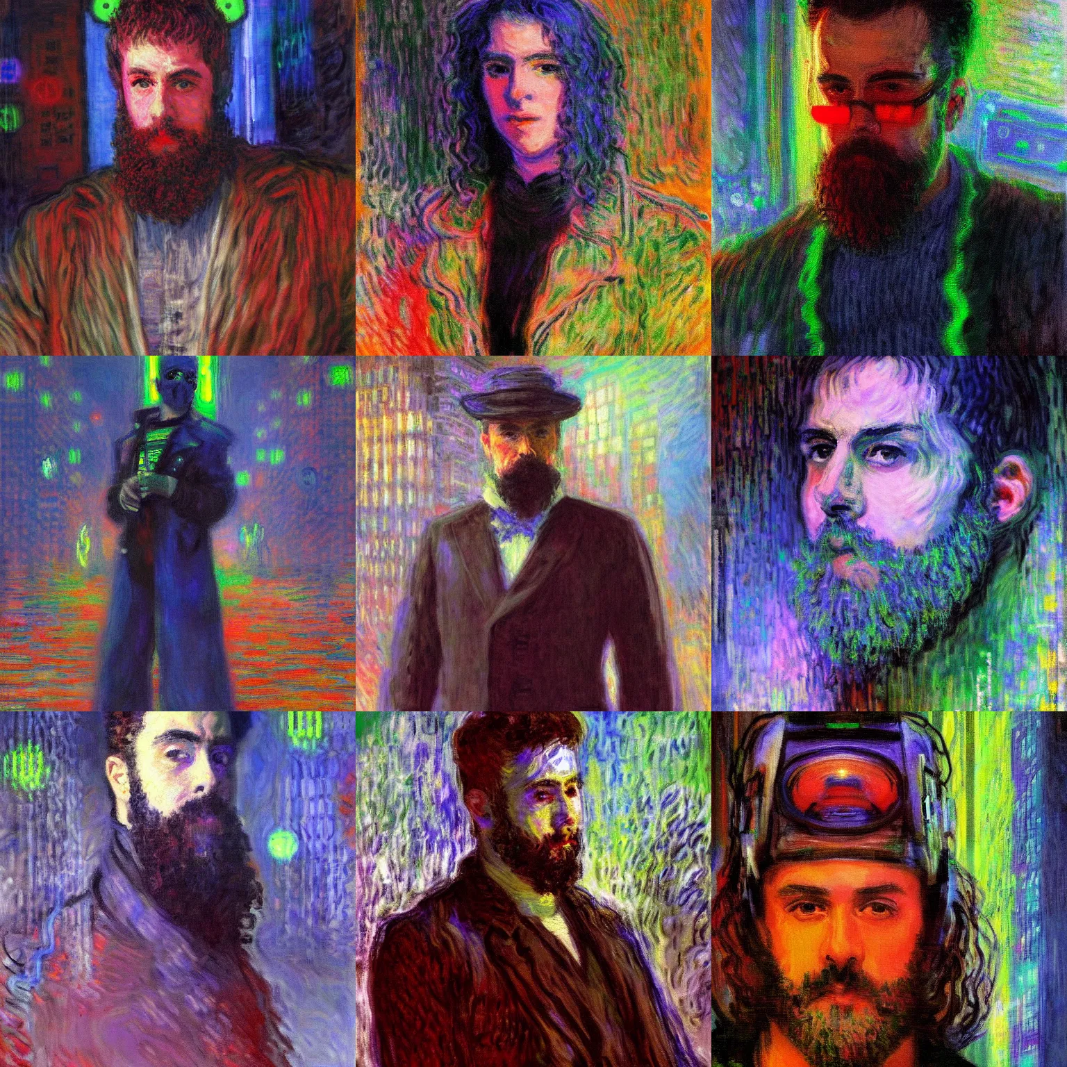 Prompt: A cyberpunk portrait painted by Claude Monet