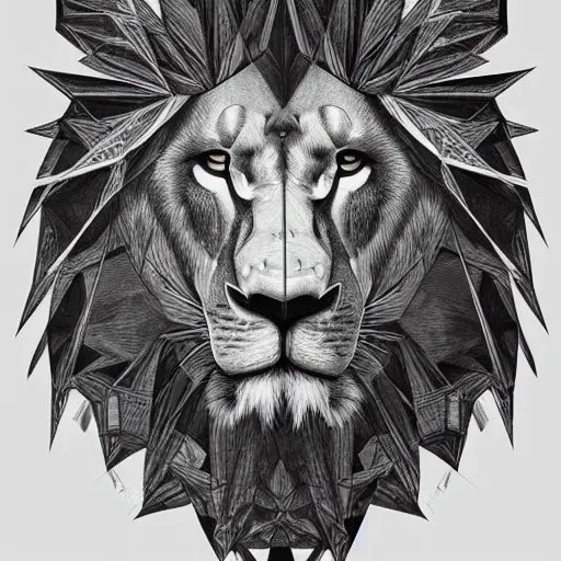 Image similar to a philosophical lion, an ultrafine detailed painting by james jean, high contrast greyscale, behance contest winner, vanitas, angular, altermodern