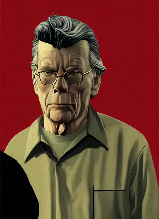 Image similar to Twin Peaks movie poster artwork by Michael Whelan and Tomer Hanuka, Rendering of Stephen King, from a scene from Twin Peaks, clean, full of detail, Matte painting, trending on artstation and unreal engine