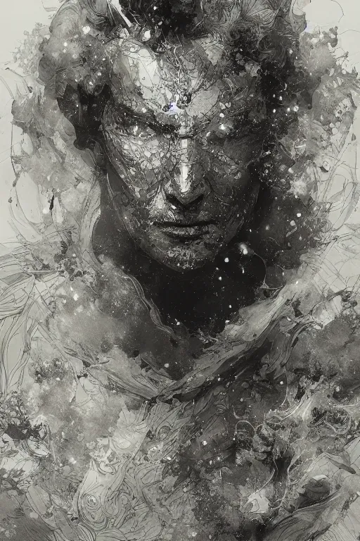 Image similar to portrait of a cosmos in human form, pen and ink, intricate line drawings, by craig mullins, ruan jia, kentaro miura, greg rutkowski