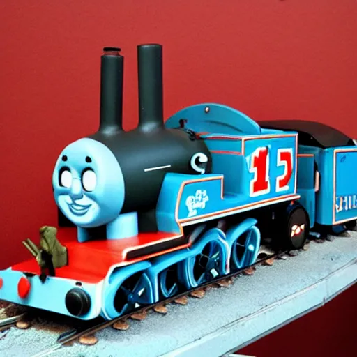 Image similar to zombie apocalypse thomas the tank engine sculpture