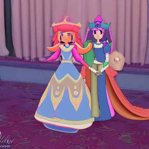 Image similar to photograph of the lesbian wedding of princess peach and zelda circa 2 0 1 8