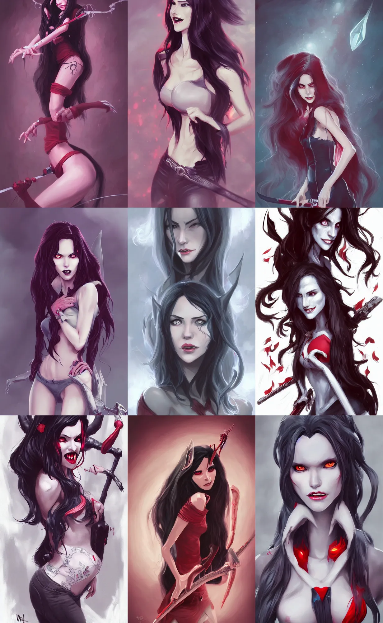 Prompt: concept art illustration of marceline the vampire queen by artgerm and wlop