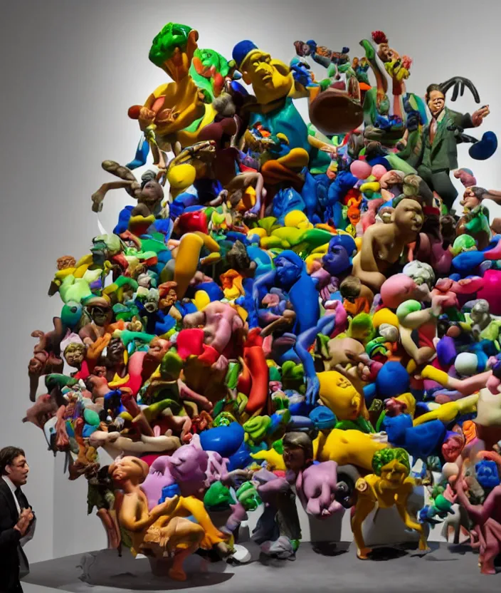 Prompt: a claymation film still of a contemporary sculpture / collection / contemporary art / gallery / museum / claymation by jeff koons and bruce bickford