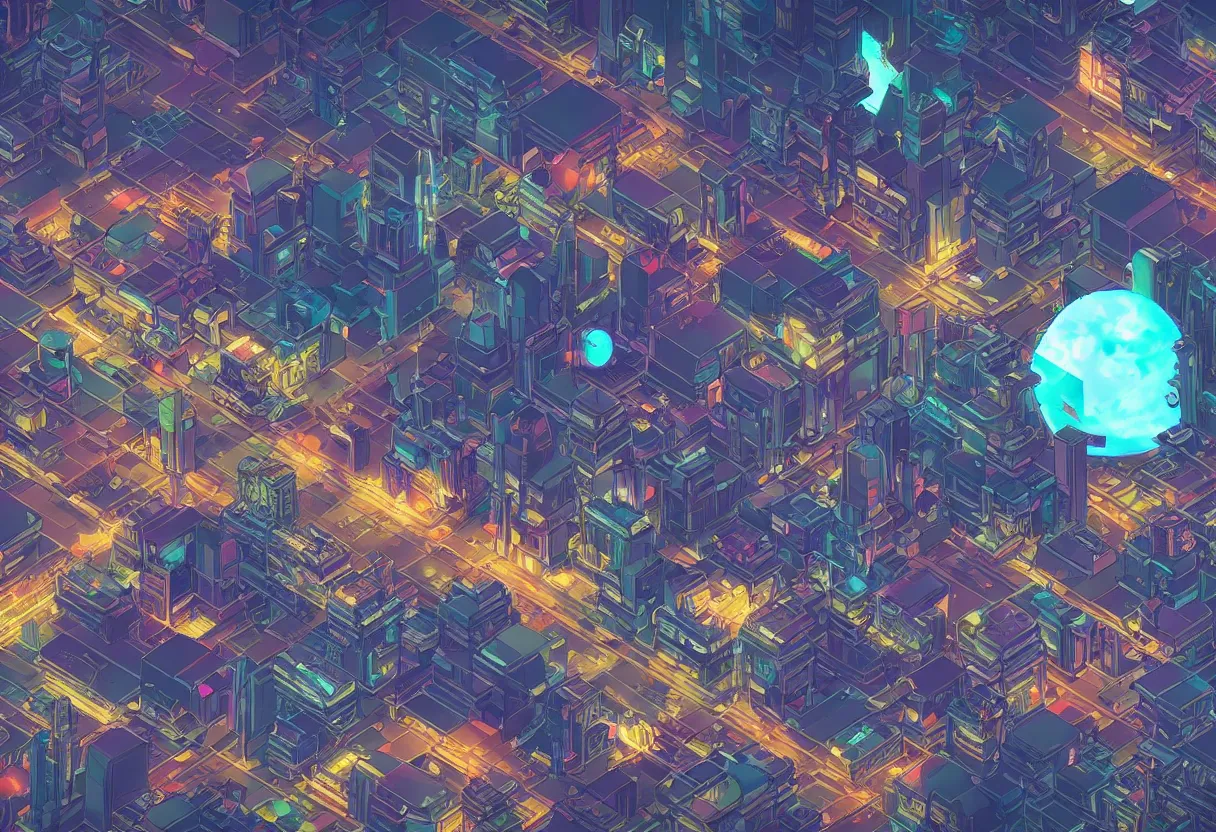 Prompt: a wide shot of a futuristic city with 2 planets that's collide in the sky, night time, 16bits videogame, pixel art, degradation filter, high compression, low saturation, chromatic aberration, 2D