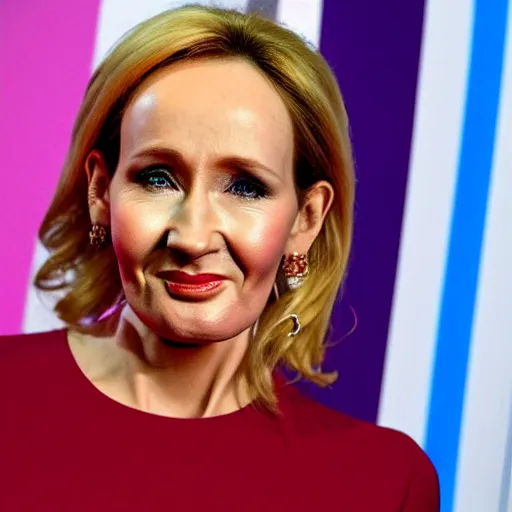 Image similar to JK Rowling starting terrified at a trans flag