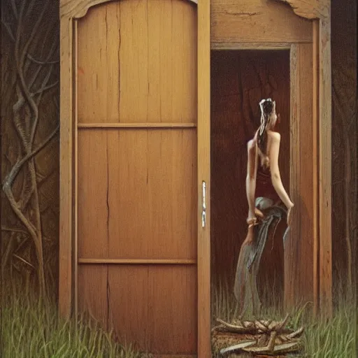 Image similar to a broken wooden door, by Gerald Brom, realistic, detailed, trending on art station