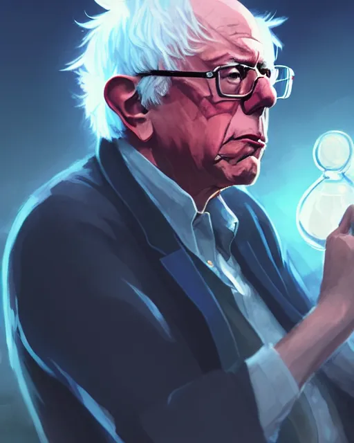 Image similar to bernie sanders as a league of legends champion, medium shot close up, details, sharp focus, illustration, by jordan grimmer and greg rutkowski, trending artstation, digital art