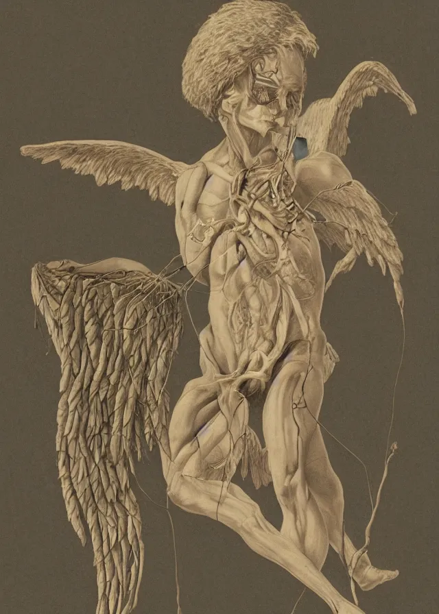 Image similar to a detailed biological illustration dissection of an angel